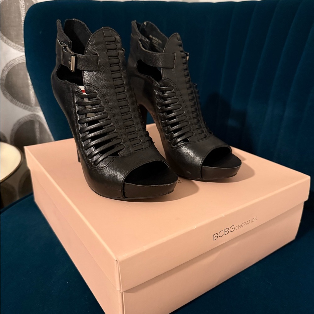 BCBGeneration Black Peep-Toe Heels